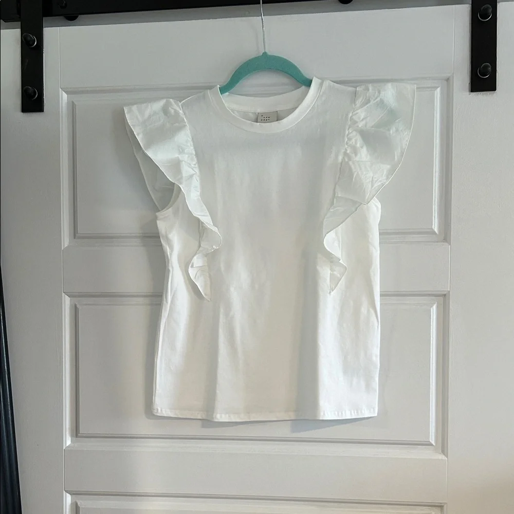 RUFFLES! A New Day - White Juniors Ruffle Sleeve Tee - Picture 1 of 4
